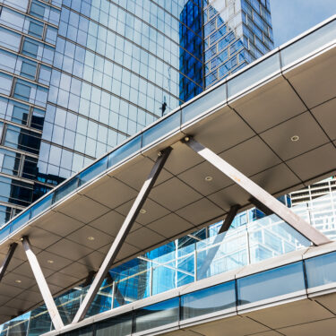 low angle view of skyscrapers in city of China.